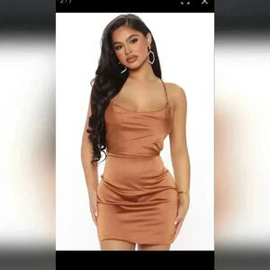 Fashion Nova Satin Mini dress.  Copper size Large